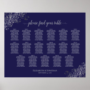 Poster 17 Mesa Prata no Marinho Blue Wedding Seating Char