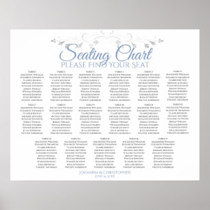 Poster 17 Table Blue & Gray Wedding Seating Chart
