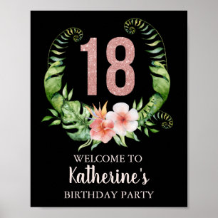 Poster 18º Aniversário - Placa Floral de Rosa Personali
