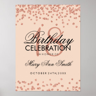 Poster 18º Aniversário Rosa Dourado Faux Glitter Confetti