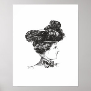 Póster 1800s da senhora Elegante Preto Branco do vintage