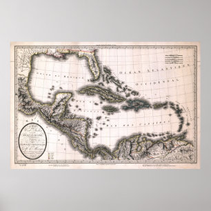 Póster 1806 Índias Ocidentais e mapa do golfo