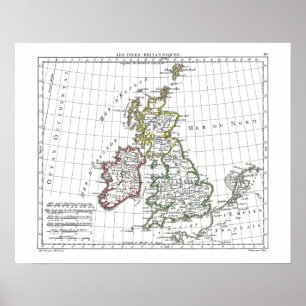 Poster 1806 mapa - ilhas Britanniques de Les