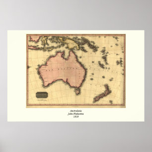 Póster 1818 mapa de Australasia - Austrália, Nova
