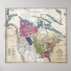 Póster 1836 tribos indianos de mapa de America do Norte