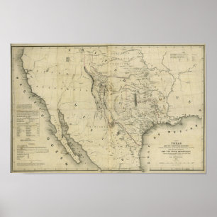 Póster 1844 Map of Texas and the Countries Adjacent