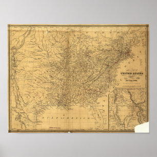 Poster 1847 Antecipado Mapa Ferroviário dos Estados Unido
