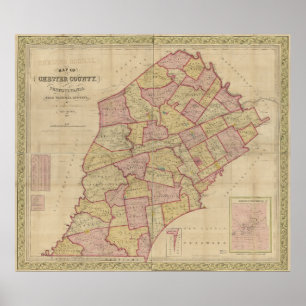 Poster 1847 Map Chester County Pensilvânia PA
