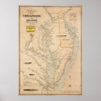 Póster 1852 Gráfico de Baías Chesapeake e Delaware