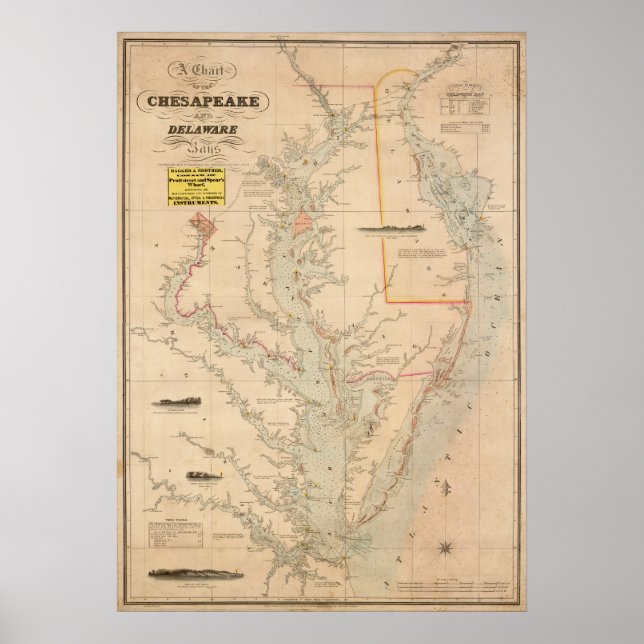 Póster 1852 Gráfico de Baías Chesapeake e Delaware (Frente)