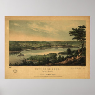 Póster 1853 Saint Paul, mapa panorâmico da opinião de