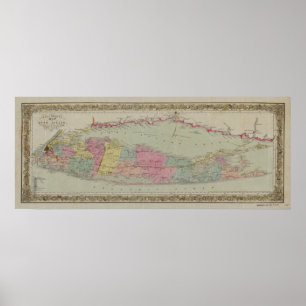 Póster 1857 mapa de Long Island, New York