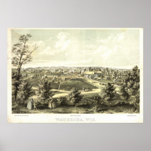 Póster 1857 Waukesha, mapa panorâmico da opinião de olh