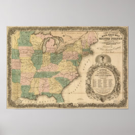 Poster 1858 Antecipado Mapa Ferroviário dos Estados Unido