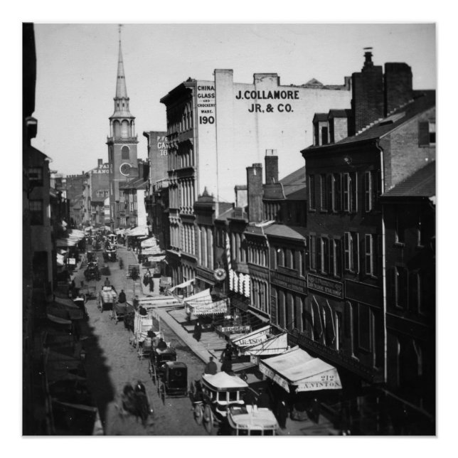 Póster 1859: Tráfego e compras na Rua Washington (Frente)