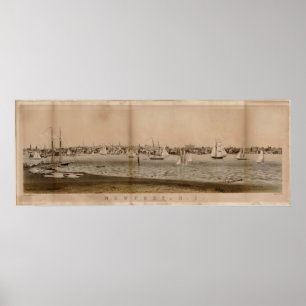 Póster 1860 Newport, mapa panorâmico da opinião de olho