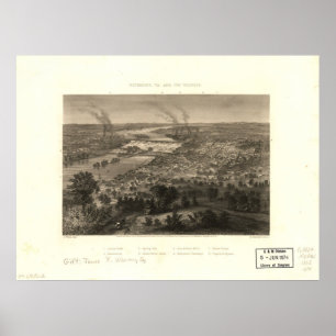 Poster 1863 Richmond, mapa panorâmico da opinião de olh
