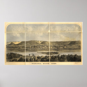 Póster 1866 Winona, mapa panorâmico da opinião de olho