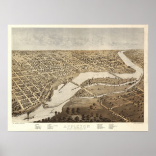 Póster 1867 Appleton, mapa panorâmico da opinião de olh