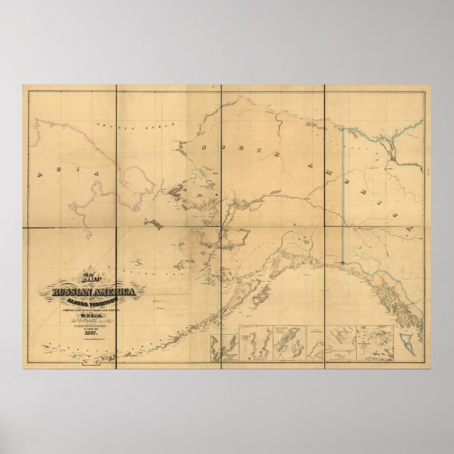 Poster 1867 Mapa da América Russa Território do Alasca (Frente)