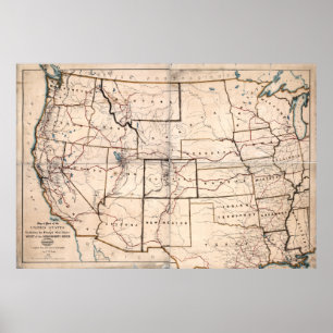 Póster 1867 Mapa das rotas STAGECOACH e MAIL