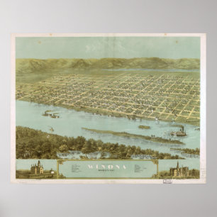 Poster 1867 Winona, mapa panorâmico da opinião de olho