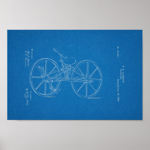 Poster 1869 Vintage Bicycle Velocipede Patent Blue Impres