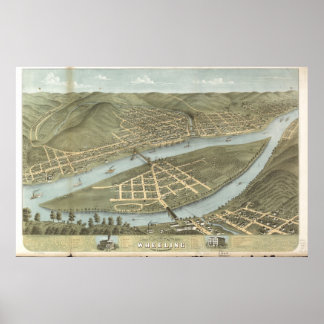 Póster 1870 Rodas, Mapa Panorâmico de Vista de Pássaro da
