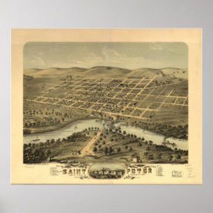 Póster 1870 St Peter, mapa panorâmico da opinião de olh