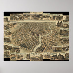 Póster 1870's Chatham, mapa panorâmico do olho do pássa