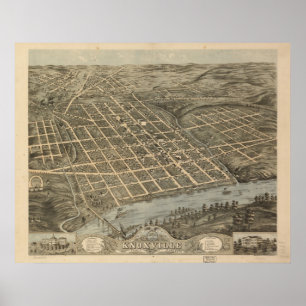 Póster 1871 Knoxville, mapa panorâmico da opinião de ol