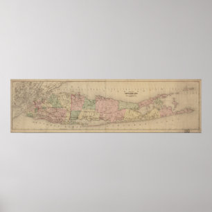 Póster 1873 mapa de Long Island, New York