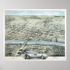 Póster 1873 Waco, TX Birds Olhos Ver Mapa Panorâmico