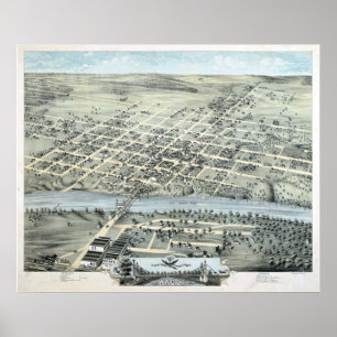 Póster 1873 Waco, TX Birds Olhos Ver Mapa Panorâmico