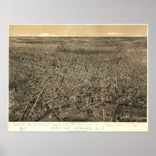 Póster 1874 Newark, mapa panorâmico da opinião de olho