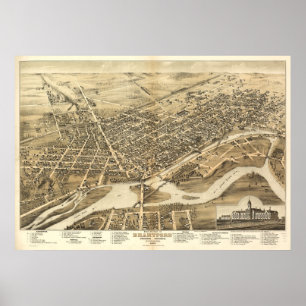 Póster 1875 Brantford, mapa panorâmico do olho do pássa