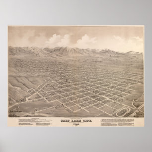 Póster 1875 Salt Lake City, mapa panorâmico do olho do