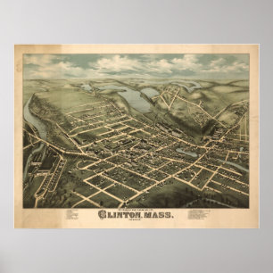 Póster 1876 Clinton, mapa panorâmico da opinião de olho