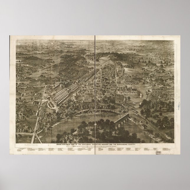 Póster 1876 Filadélfia, PA Birds Olhos Ver Mapa Panorâmic (Frente)