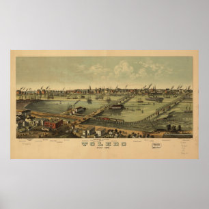 Póster 1876 mapa panorâmico do olho dos pássaros de
