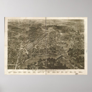 Póster 1876 Philadelphfia, mapa panorâmico da opinião d