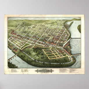 Póster 1877 Holyoke, MÃES Birds Olhos Ver Mapa Panorâmico