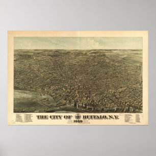 Poster 1880 búfalo, mapa panorâmico da opinião de olho