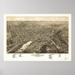 Poster 1880 Waukesha, mapa panorâmico da opinião de olh