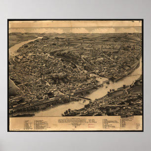 Póster 1881 Sherbrooke, mapa panorâmico do olho do