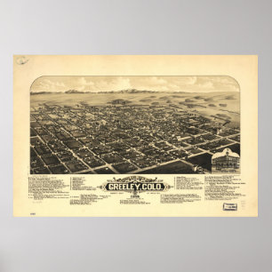 Poster 1882 Greeley, mapa panorâmico da opinião de olho