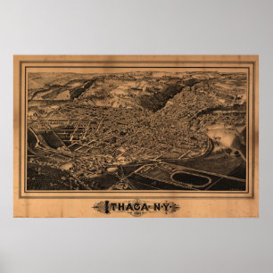 Póster 1882 Ithaca, mapa panorâmico da opinião de olho