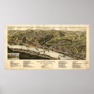 Póster 1883 Brownsville, mapa panorâmico da opinião de