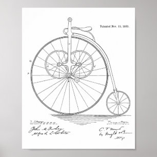 Poster 1883 Vintage High Wheeler Bicycle Patent Art Impre