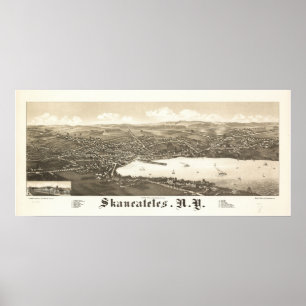 Póster 1884 Skaneateles, mapa panorâmico da opinião de